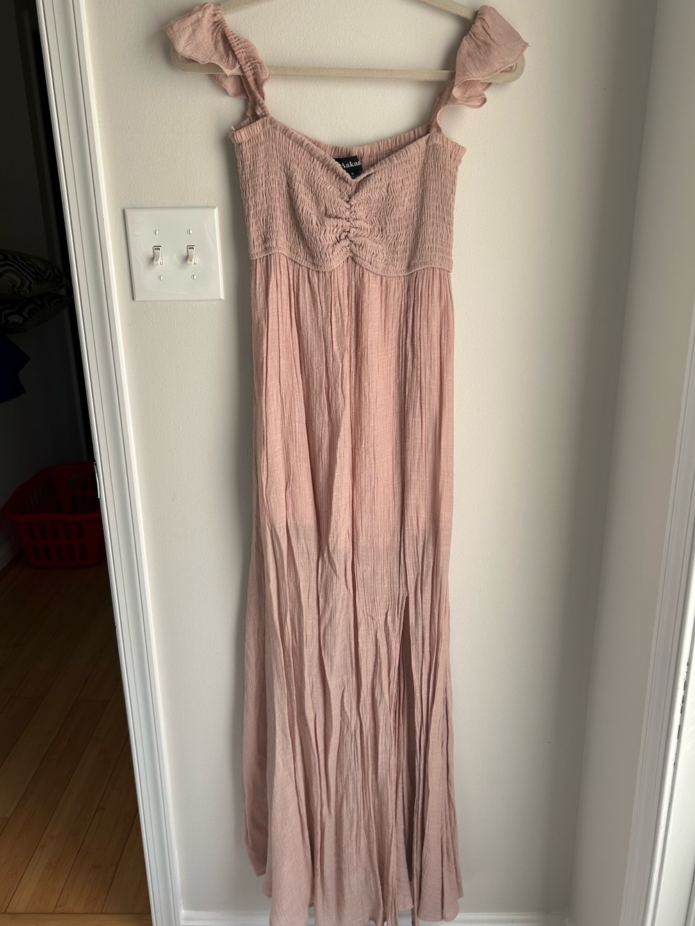 Aakaa Blush Pink Smocked Maxi Dress